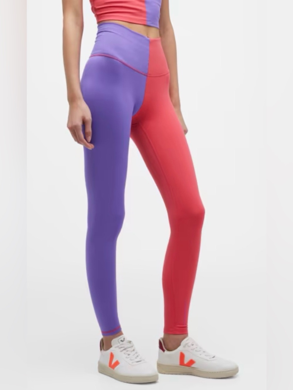 Terez Colorblock Purple & Coral High-Waist Leggings
